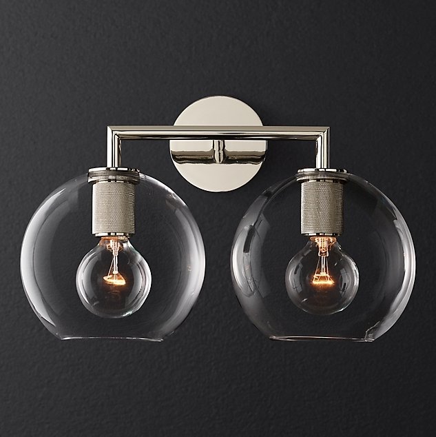 Бра RH Utilitaire Globe Shade Double Sconce Silver Прозрачное Стекло Никель в Нижнем Новгороде | Loft Concept 