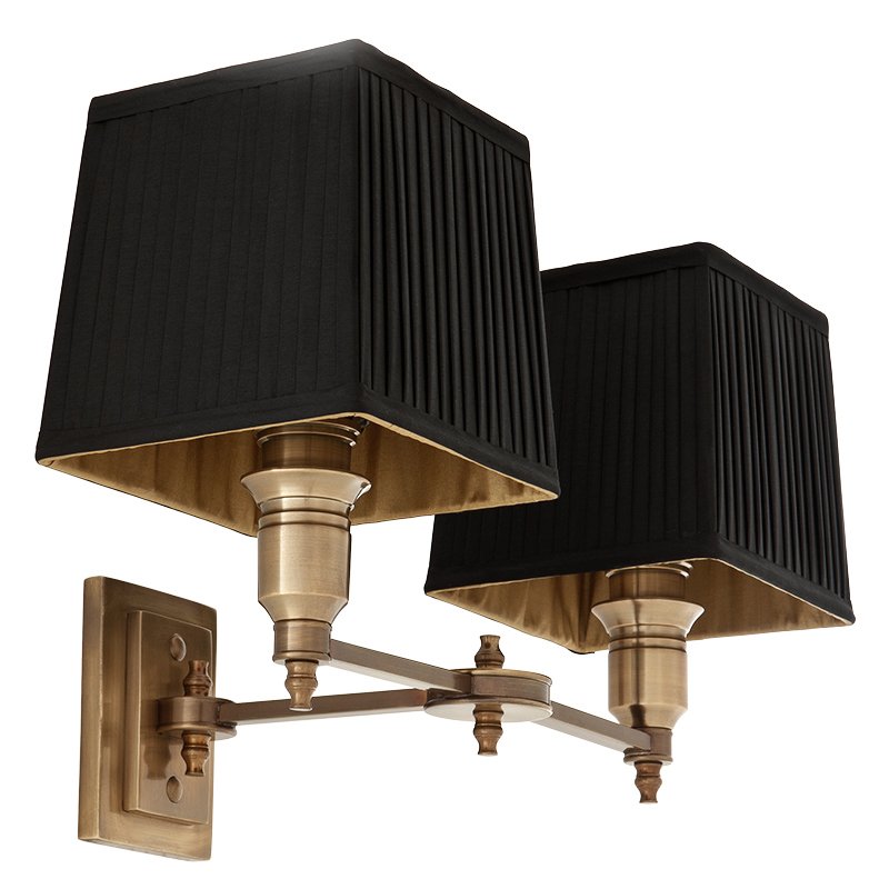 Бра Wall Lamp Lexington Double Brass+Black Латунь Античная полированная Черный в Нижнем Новгороде | Loft Concept 