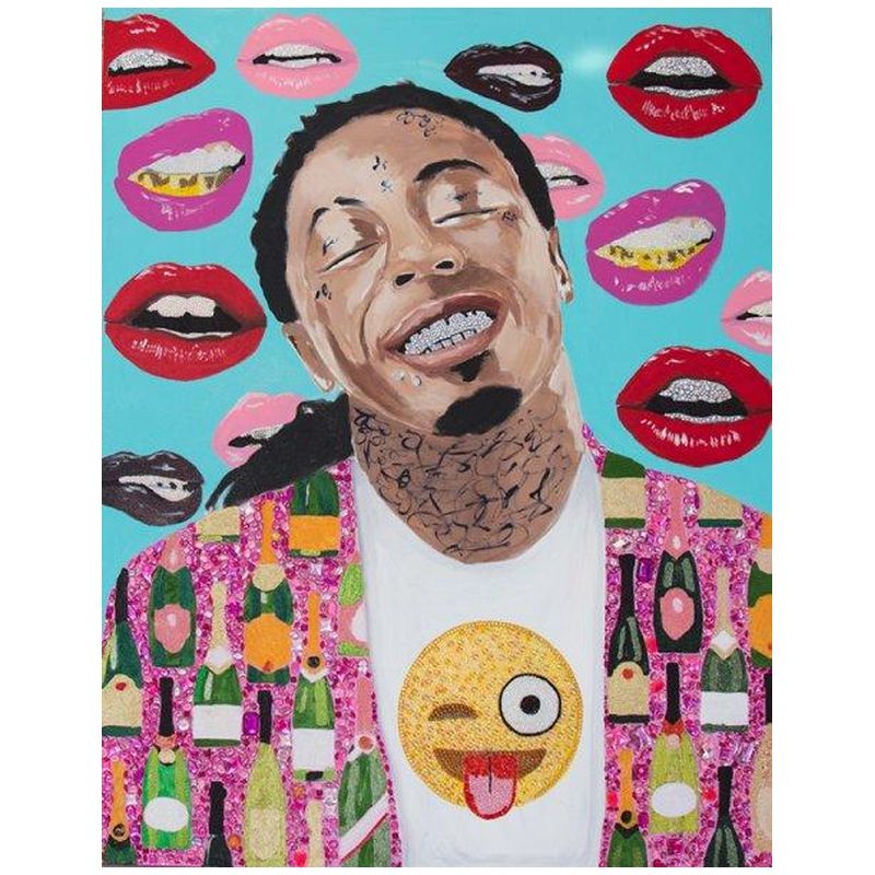 Картина “Lil Wayne with Champagne Jacket, Emoji Shirt, and Lips Background” Мульти в Нижнем Новгороде | Loft Concept 