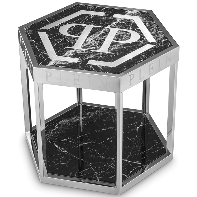 Приставной стол Philipp Plein Side Table Billionaire Chrome Хром Черный Мрамор Nero в Нижнем Новгороде | Loft Concept 