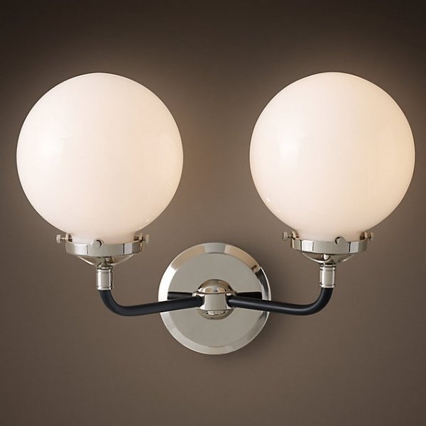 Бра Bistro Globe Milk Glass Double Sconce Nickel   в Нижнем Новгороде | Loft Concept 