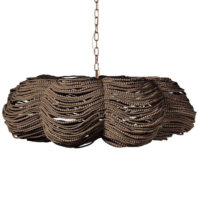 Круглая люстра волнистой формы с декором из круглых деревянных бусин Brown Wooden Beads Chandelier L Коричневый в Нижнем Новгороде | Loft Concept 