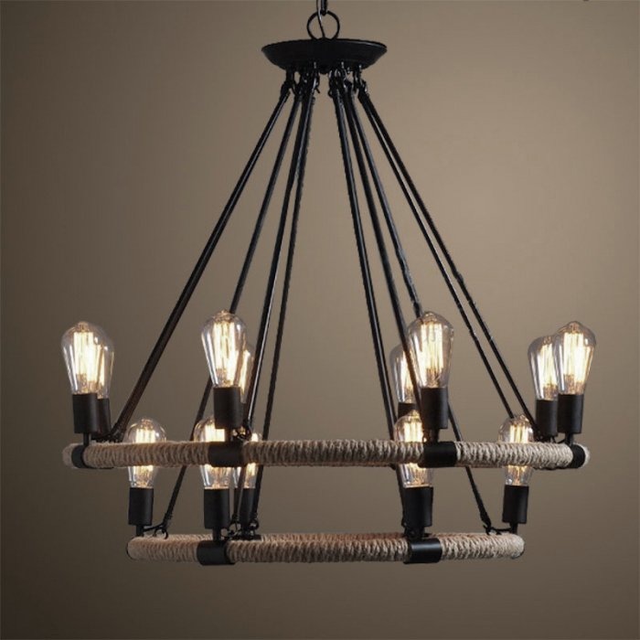 Люстра Round Tube Double Loft Rope Light Черный в Нижнем Новгороде | Loft Concept 