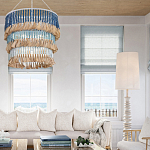 Люстра трехъярусная с декором из круглых деревянных бусин с кисточками Blue Wooden Beads Chandelier варинант исполнения - 3 | Loft Concept в Нижнем Новгороде