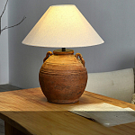 Настольная лампа керамическая коричневая с тканевым абажуром Eastern Tale варинант исполнения - 1 | Loft Concept в Нижнем Новгороде