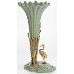 Ваза зеленая фарфоровая с волнистым краем с бронзовой фигуркой журавля Eden Garden  варинант исполнения - 4 | Loft Concept в Нижнем Новгороде