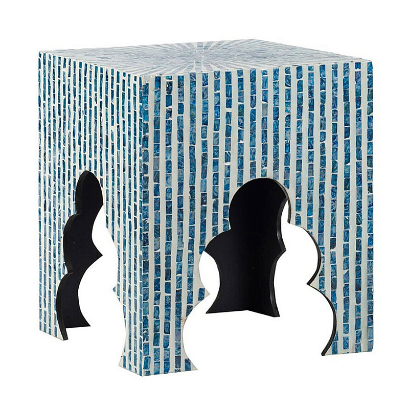 Приставной столик с инкрустацией раковинами устриц Bone Inlay Белый Синий в Нижнем Новгороде | Loft Concept 