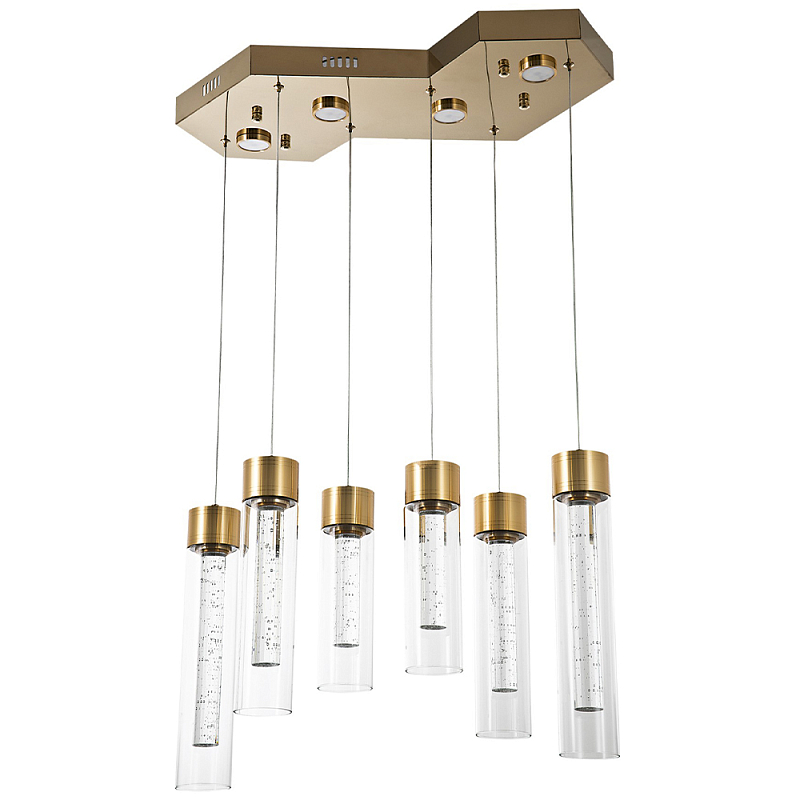 Люстра c 6-ю стеклянными плафонами золото Sparkling Bubbles Tube Gold Hanging Lamp Прозрачное Стекло Золотой Люстра c 6-ю стеклянными плафонами золото Sparkling Bubbles Tube Gold Hanging Lamp Прозрачное Стекло Золотой в Нижнем Новгороде | Loft Concept
