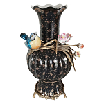 Ваза черная фарфоровая с  узором и бронзовым декором в виде веток с фарфоровой птичкой и цветами Eden Garden варинант исполнения - 1 | Loft Concept в Нижнем Новгороде