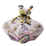 Шкатулка фиолетового цвета с рисунком бабочек и крышкой с фигуркой птицы на ветке Eden Garden варинант исполнения - 1 | Loft Concept в Нижнем Новгороде