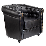 Кресло кожаное с мягкими подлокотниками на 4-х деревянных ножках Logan Leather Armchair black варинант исполнения - 1 | Loft Concept в Нижнем Новгороде