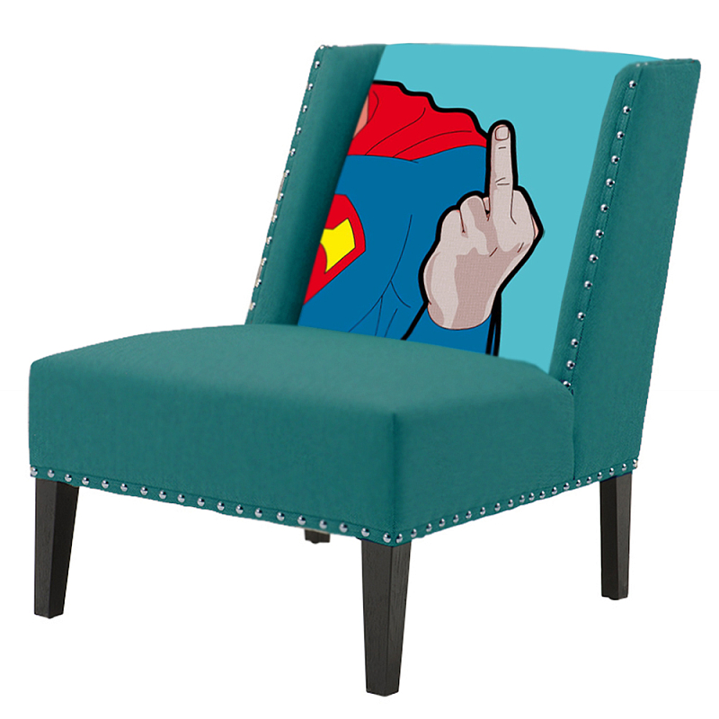 FUN Armchair "Superman fuck off" Turquoise Дизайнерское кресло с цветным принтом Бирюзовый в Нижнем Новгороде | Loft Concept 