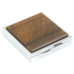 Таблетница карманная квадратная с 4-мя отделениями с зеркалом и накладкой из натурального камня Тигровый глаз Silver Stone Pillboxes варинант исполнения - 1 | Loft Concept в Нижнем Новгороде