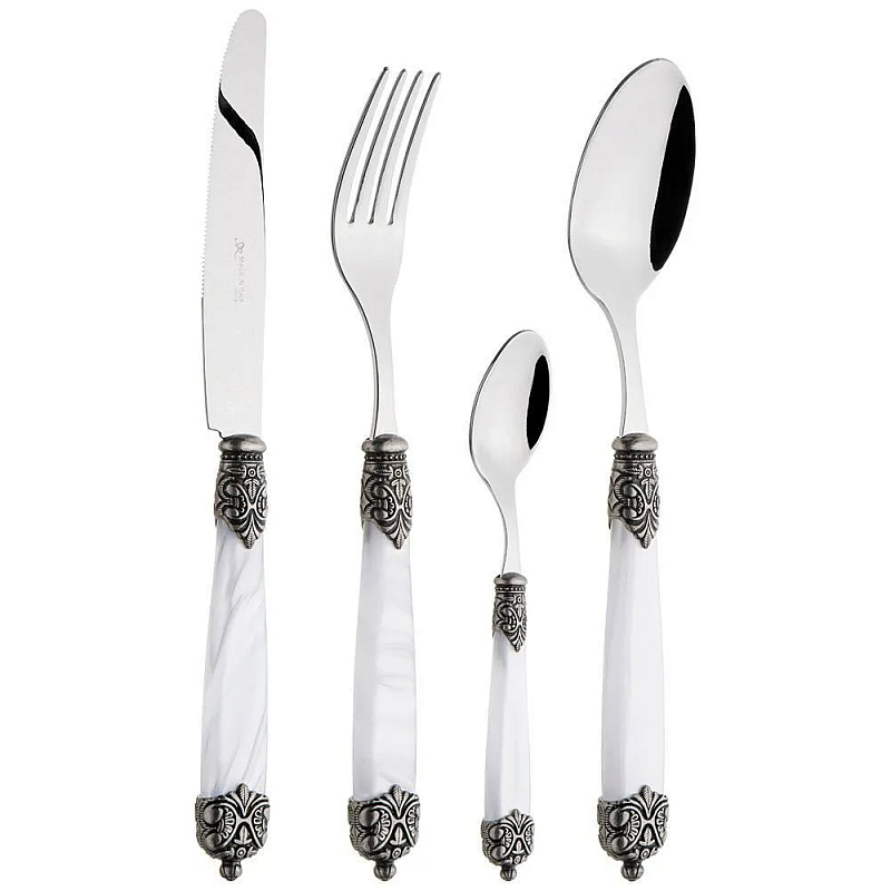 Набор столовых приборов на 6 персон 24 предмета Luxury Cutlery Серебряный Бежевый Черный Белый в Нижнем Новгороде | Loft Concept 