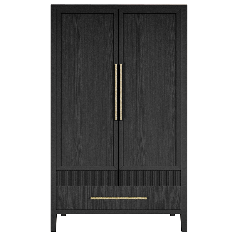 Шкаф платяной Primo с выдвижными ящиками шпон Светлый дуб Черный Золотой в Нижнем Новгороде | Loft Concept 