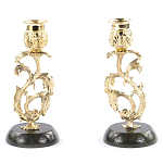 Подсвечники бронзовые на подставке из натурального камня нефрит Stone Candlestick варинант исполнения - 1 | Loft Concept в Нижнем Новгороде