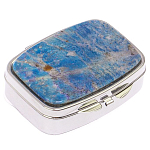 Таблетница карманная прямоугольная на 2 отделения с зеркалом и накладкой из натурального камня Лазурит Silver Stone Pillboxes варинант исполнения - 1 | Loft Concept в Нижнем Новгороде
