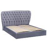 Кровать двуспальная серая с основанием из массива дерева с мягким изголовьем Velour Beds варинант исполнения - 1 | Loft Concept в Нижнем Новгороде