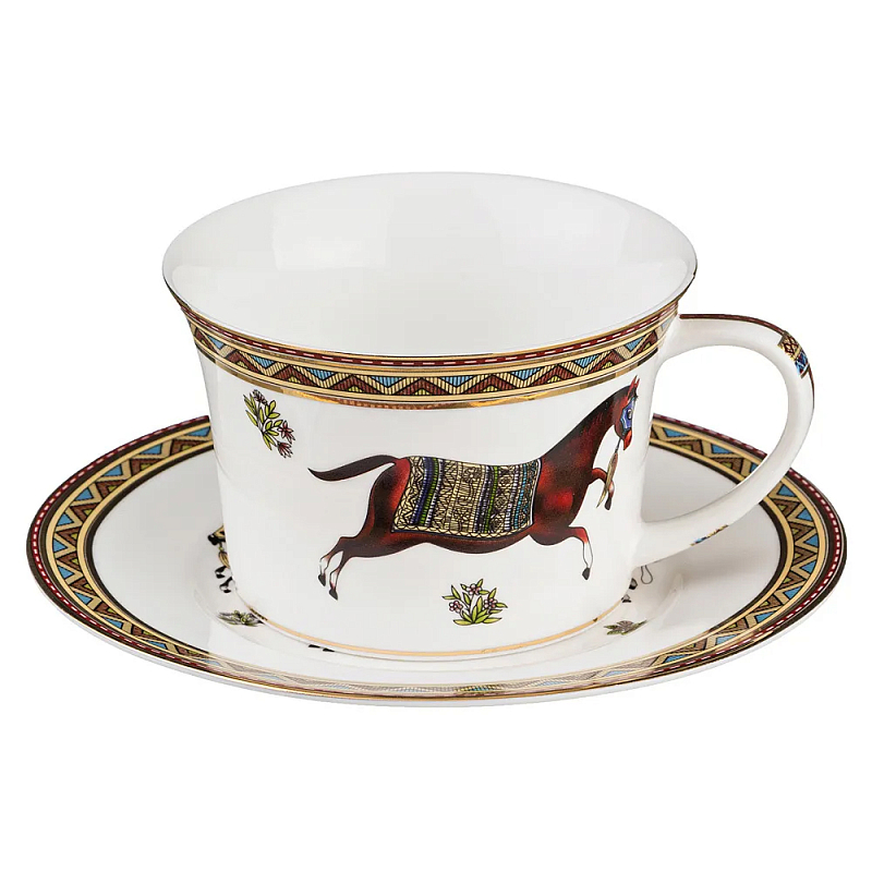 Чайная пара из фарфора с изображением лошади 250 мл Porcelain Horse Set  Белый Мульти в Нижнем Новгороде | Loft Concept 