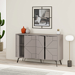 Комод бежево-серый с 4-мя дверцами с геометрическим рисунком на металлических ножках DUNE CONSOLE LIGHT MOCHA варинант исполнения - 2 | Loft Concept в Нижнем Новгороде