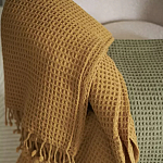 Плед из шерсти цвета охры с бахарамой Waffle Comfort варинант исполнения - 4 | Loft Concept в Нижнем Новгороде