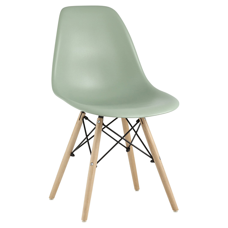 Пластиковый стул на ножках из массива бука Eames Mint Серо-зеленый Бежевый в Нижнем Новгороде | Loft Concept 