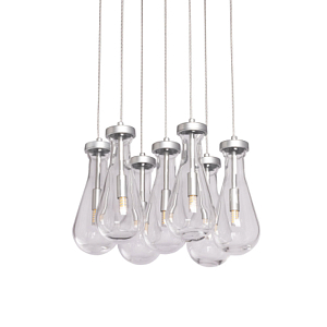 Люстра с 7-ю прозрачными плафонами из стекла в форме капли на круглом потолочном основании цвета хром Lucid Rain 