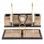 Настольный письменный набор из бежевого мрамора с часами и гербом Marble Accessory варинант исполнения - 1 | Loft Concept в Нижнем Новгороде