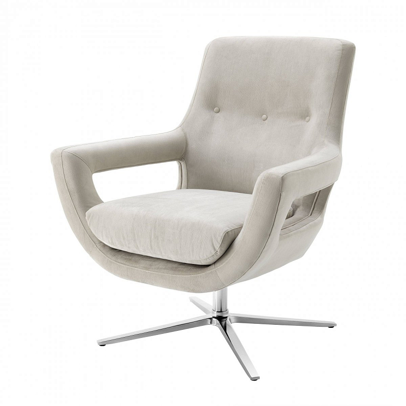 Кресло Eichholtz Swivel Chair Flavio Pebble Grey Никель Бежево-серый в Нижнем Новгороде | Loft Concept 