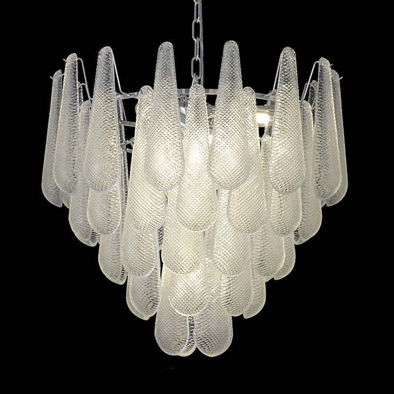 Люстра с подвесками из рифленного стекла в форме капель Textured Glass Chandelier Прозрачный Хром в Нижнем Новгороде | Loft Concept 