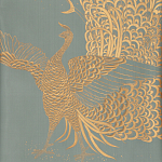 Обои ручная роспись в стиле Арт-деко Whistler Peacocks Golden colourway on Blue Grey dyed silk варинант исполнения - 2 | Loft Concept в Нижнем Новгороде