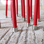 Дизайнерский журнальный стол с круглой прозрачной столешницей и основанием в виде красных металлических тросов Wires варинант исполнения - 3 | Loft Concept в Нижнем Новгороде