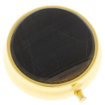 Таблетница карманная круглая с 3-мя отделениями с зеркалом и накладкой из натурального камня Соколиный глаз Gold Stone Pillboxes варинант исполнения - 1 | Loft Concept в Нижнем Новгороде