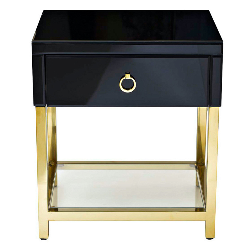 Тумба Black Gold Nightstand Глянцевый черный Глянцевое золото Прозрачный в Нижнем Новгороде | Loft Concept 