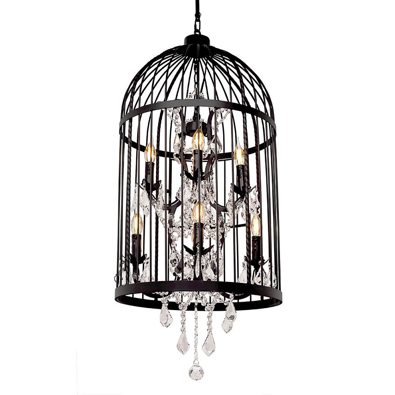 Люстра подвесная в виде клетки с подвесками BIRDCAGE CHANDELIER Черный Прозрачное Стекло Люстра подвесная в виде клетки с подвесками BIRDCAGE CHANDELIER Черный Прозрачное Стекло в Нижнем Новгороде | Loft Concept