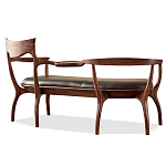 Кушетка с деревянным каркасом и сиденьем из коричневой натуральной кожи Moon Walnut Furniture варинант исполнения - 8 | Loft Concept в Нижнем Новгороде