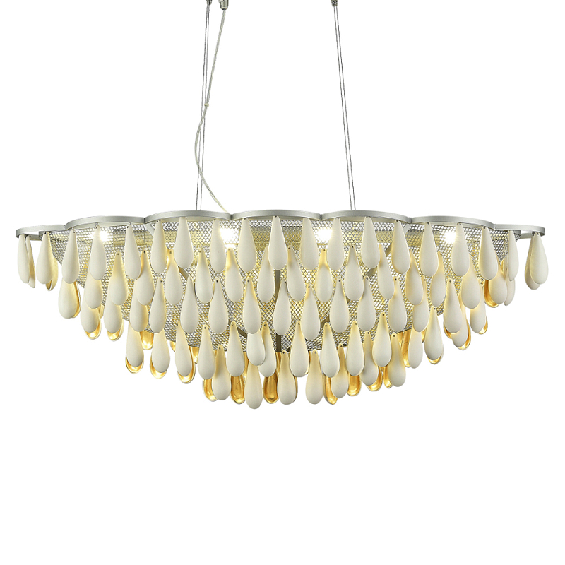 Люстра с подвесками в форме капель на серебристом каркасе Raindrop Белый Золотой Серебряный в Нижнем Новгороде | Loft Concept 