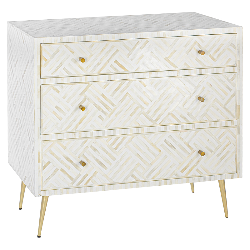 Комод инкрустация костью White Indian Bone Inlay 3 drawer Белый Белый в Нижнем Новгороде | Loft Concept 