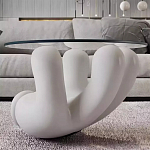 Дизайнерский журнальный стол с круглой прозрачной столешницей на белом фигурном основании Luqak варинант исполнения - 1 | Loft Concept в Нижнем Новгороде