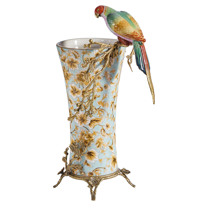 Ваза фарфоровая с птицей на бронзовой ветке Garden of Eden Бронза Мульти в Нижнем Новгороде | Loft Concept 