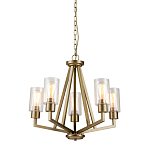 Люстра цвета латунь с 5-ю цилиндрическими плафонами из прозрачного пузырчатого стекла Kichler варинант исполнения - 1 | Loft Concept в Нижнем Новгороде
