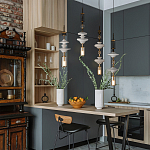 Подвесной светильник с белыми фигурными стеклянными элементами и бронзовыми вставками Высота 100 см Gabriel Scott Luna варинант исполнения - 9 | Loft Concept в Нижнем Новгороде