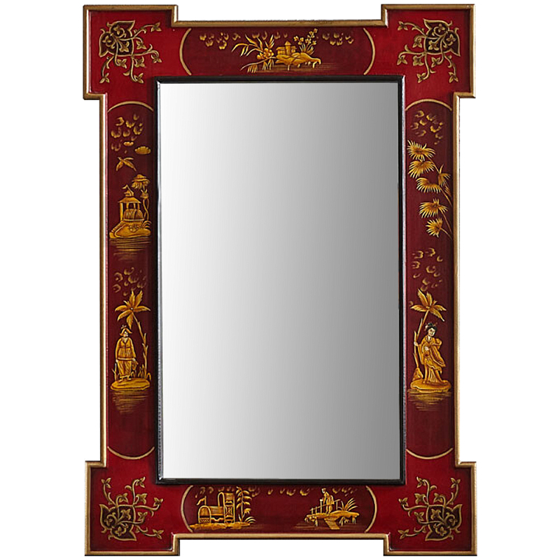 Зеркало в стиле Шинуазри ручная роспись Chinoiserie Mirror Red Красный Золотой в Нижнем Новгороде | Loft Concept 