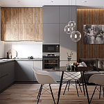 Серый матовый кухонный гарнитур с фасадом под дерево Vincens Kitchen Set варинант исполнения - 1 | Loft Concept в Нижнем Новгороде