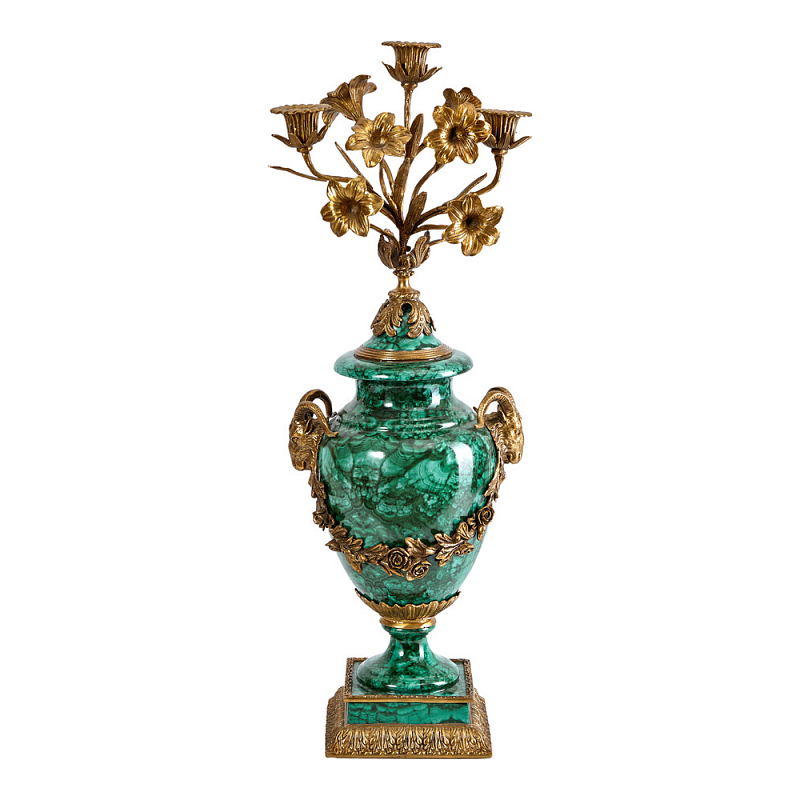 Подсвечник из фарфора с бронзовыми цветочными элементами Malachite Candlestick Бронза Малахит в Нижнем Новгороде | Loft Concept 