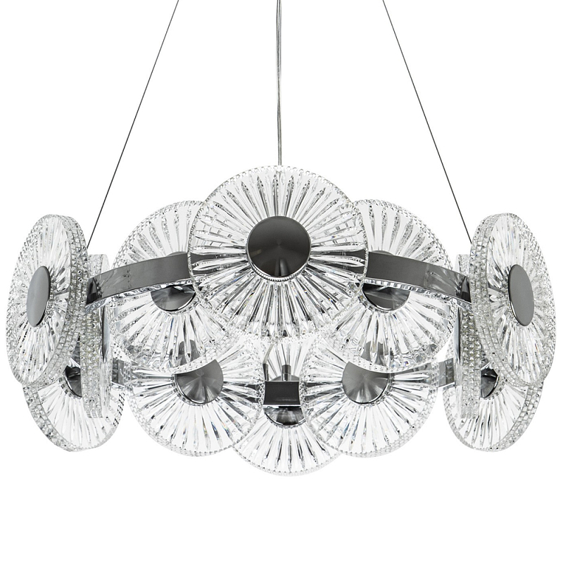 Люстра с круглыми рельефными плафонами Glass Peonies Chrome Chandelier Хром Прозрачный Люстра с круглыми рельефными плафонами Glass Peonies Chrome Chandelier Хром Прозрачный в Нижнем Новгороде | Loft Concept