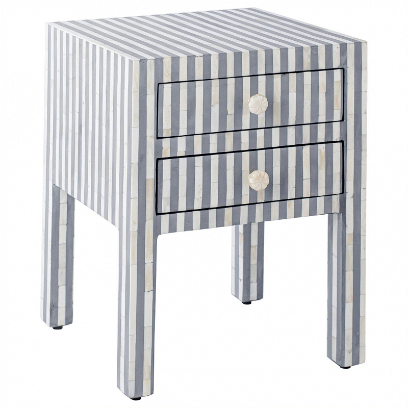 Тумбочка Indian striped Bone Inlay nightstand Белый Серый в Нижнем Новгороде | Loft Concept 