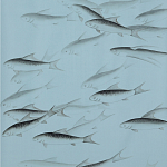 Обои ручная роспись Fishes Original colourway on Duck Egg dyed silk варинант исполнения - 1 | Loft Concept в Нижнем Новгороде