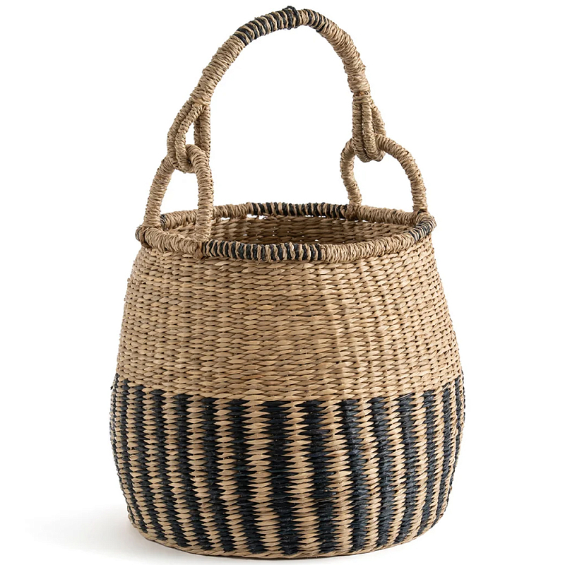 Корзина из плетеного морского тростника Leta Wicker Basket Бежевый Черный в Нижнем Новгороде | Loft Concept 