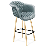 Барный стул со спинкой и мягкой обивкой с ромбами на 4-х деревянных ножках Голубой Велюр Ava Charm варинант исполнения - 1 | Loft Concept в Нижнем Новгороде